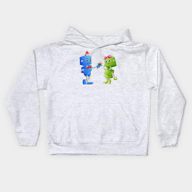 Robots Couple Kids Hoodie by Mako Design 